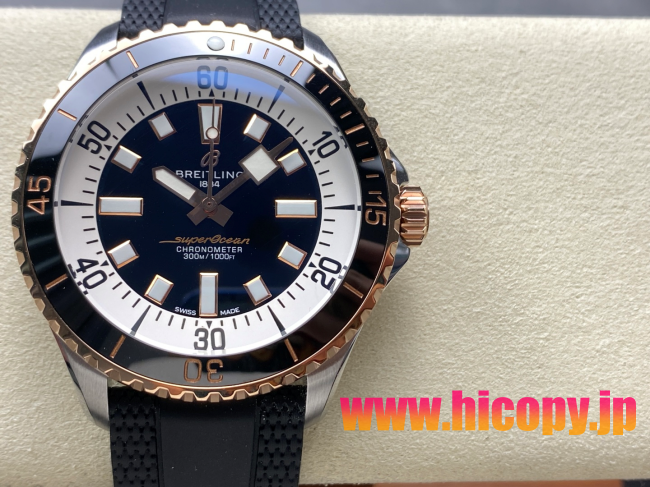 【最高級】ブライティング(BREITLING) スーパーオーシャン Ref.A17360421B1A1：高光セラミックベゼル×青グラデーション文字盤×ロゼゴールド風アクセント｜300m防水?セイゴール(ST2824)搭載ダイバーズ時計