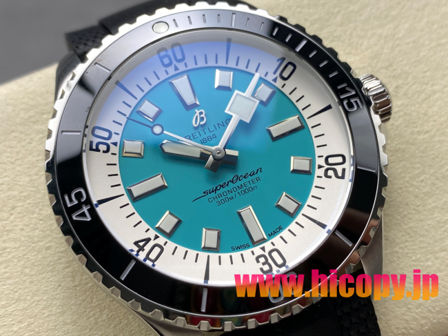 【最高級】ブライティング(BREITLING) スーパーオーシャン Ref.A1736042/B1A1：高輝度セラミックベゼル×鮮やかな青文字盤×ステンレススチール＆ラバーベルト｜300m防水?Top級ムーブメント搭載