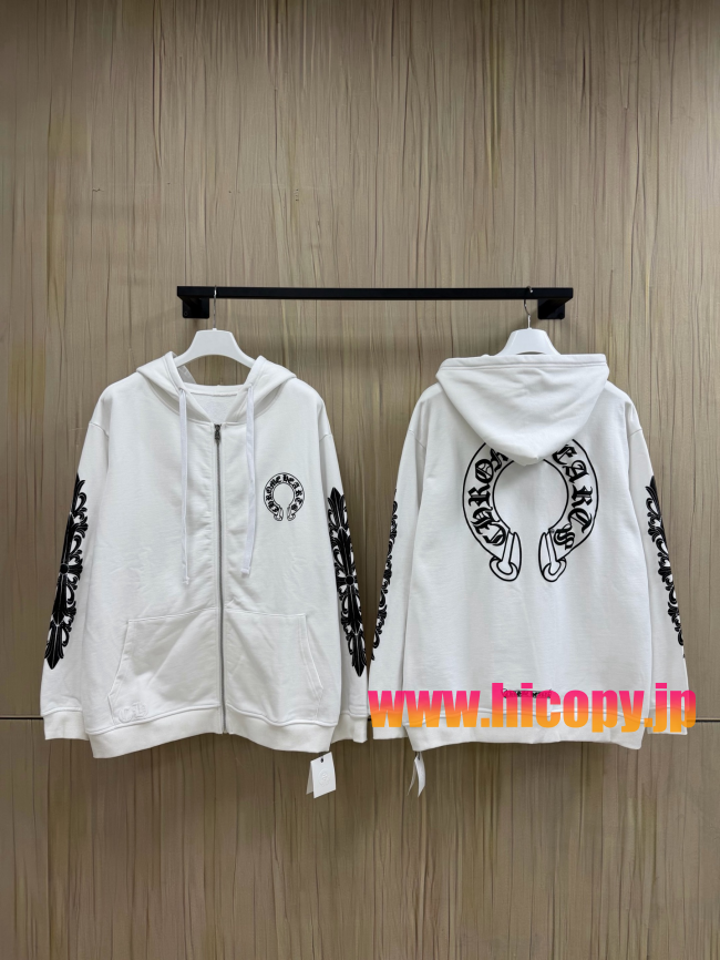 【Chrome Hearts】クロムハーツ ジップパーカー ホワイト 黒ダガープリント 马蹄形ロゴ 500g裏起毛  稀少アイテム
