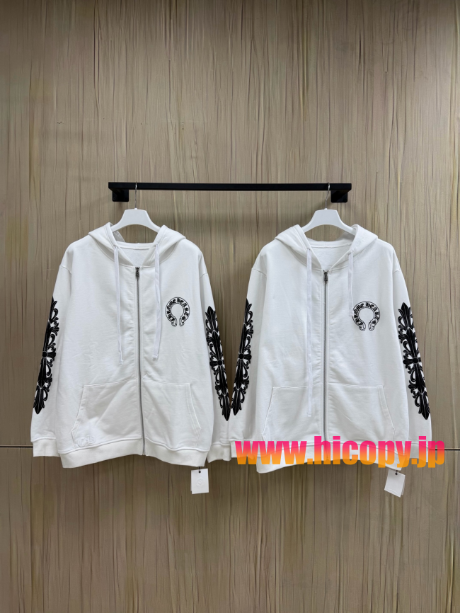 【Chrome Hearts】クロムハーツ ジップパーカー ホワイト 黒ダガープリント 马蹄形ロゴ 500g裏起毛  稀少アイテム