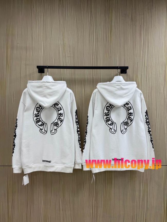 【Chrome Hearts】クロムハーツ ジップパーカー ホワイト 黒ダガープリント 马蹄形ロゴ 500g裏起毛  稀少アイテム