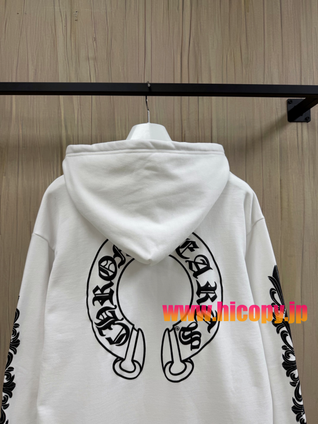 【Chrome Hearts】クロムハーツ ジップパーカー ホワイト 黒ダガープリント 马蹄形ロゴ 500g裏起毛  稀少アイテム