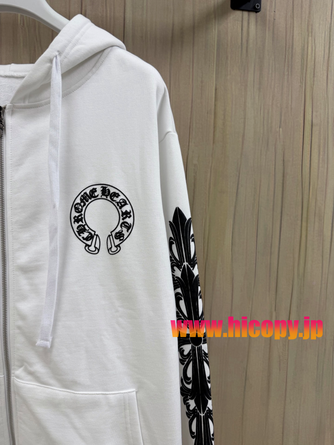 【Chrome Hearts】クロムハーツ ジップパーカー ホワイト 黒ダガープリント 马蹄形ロゴ 500g裏起毛  稀少アイテム