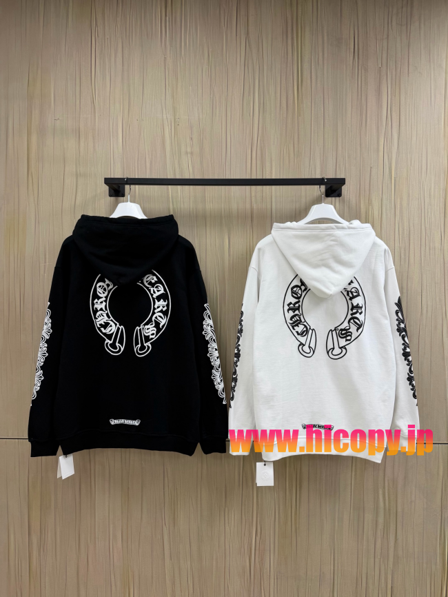 【Chrome Hearts】クロムハーツ ジップパーカー ホワイト 黒ダガープリント 马蹄形ロゴ 500g裏起毛  稀少アイテム