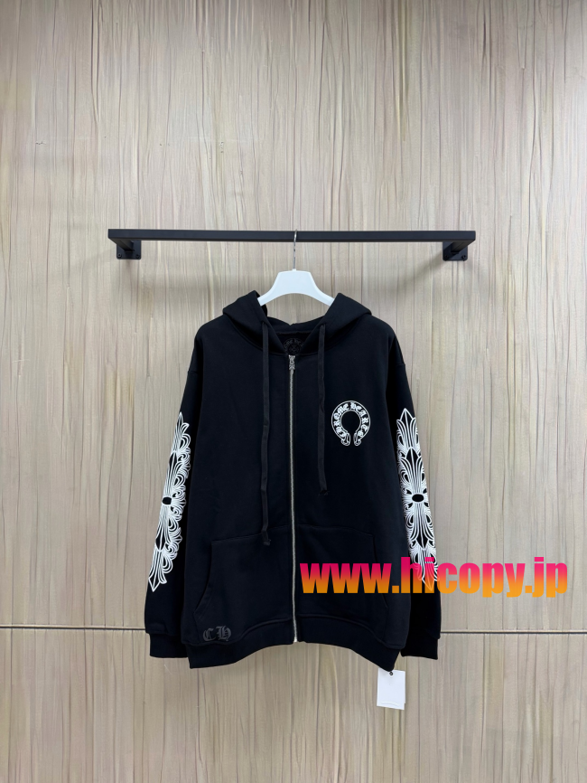 【Chrome Hearts】クロムハーツ ジップパーカー ブラック 白ダガープリント 马蹄形ロゴ 500g裏起毛  稀少アイテム