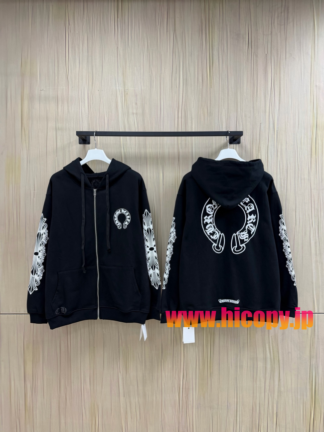 【Chrome Hearts】クロムハーツ ジップパーカー ブラック 白ダガープリント 马蹄形ロゴ 500g裏起毛  稀少アイテム
