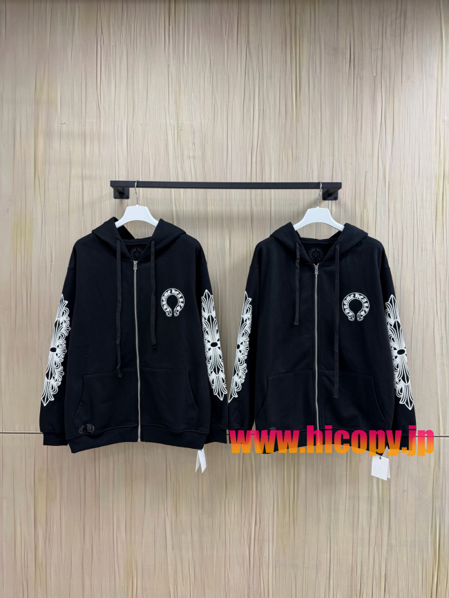 【Chrome Hearts】クロムハーツ ジップパーカー ブラック 白ダガープリント 马蹄形ロゴ 500g裏起毛  稀少アイテム