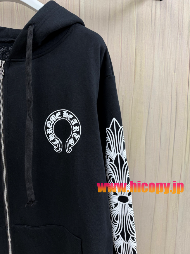【Chrome Hearts】クロムハーツ ジップパーカー ブラック 白ダガープリント 马蹄形ロゴ 500g裏起毛  稀少アイテム
