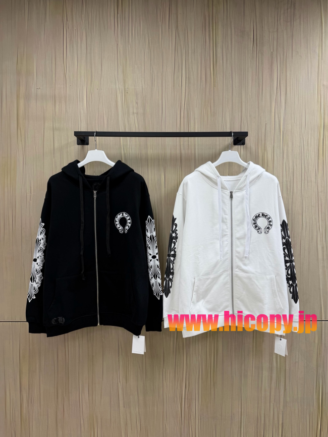 【Chrome Hearts】クロムハーツ ジップパーカー ブラック 白ダガープリント 马蹄形ロゴ 500g裏起毛  稀少アイテム