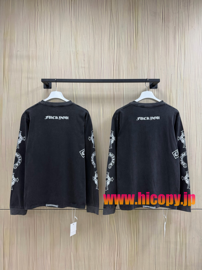 【Chrome Hearts】クロムハーツ ロングスリーブTシャツ Soap Water 亲友限定 ソープウォーター 水洗い加工 40支双糸 220g 黒