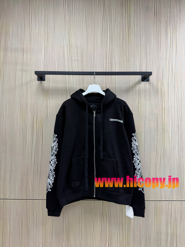 【Chrome Hearts】クロムハーツ ジップパーカー Aspen City Limited アスペン限定 ブラック 白スクロールプリント 500g裏起毛  稀少アイテム