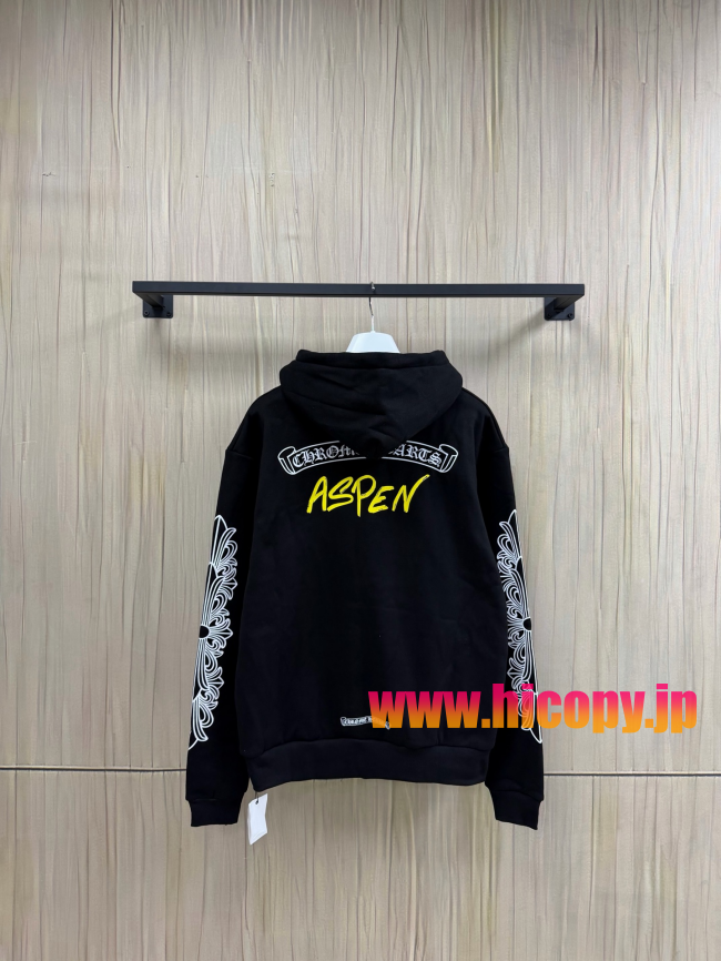 【Chrome Hearts】クロムハーツ ジップパーカー Aspen City Limited アスペン限定 ブラック 白スクロールプリント 500g裏起毛  稀少アイテム