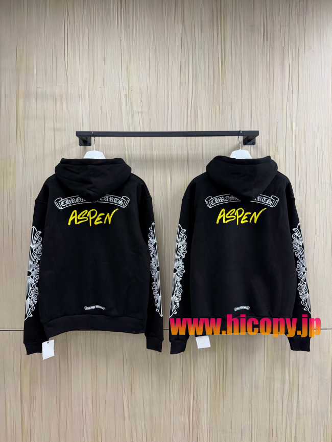 【Chrome Hearts】クロムハーツ ジップパーカー Aspen City Limited アスペン限定 ブラック 白スクロールプリント 500g裏起毛  稀少アイテム