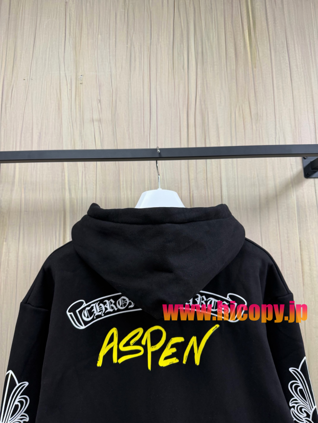 【Chrome Hearts】クロムハーツ ジップパーカー Aspen City Limited アスペン限定 ブラック 白スクロールプリント 500g裏起毛  稀少アイテム