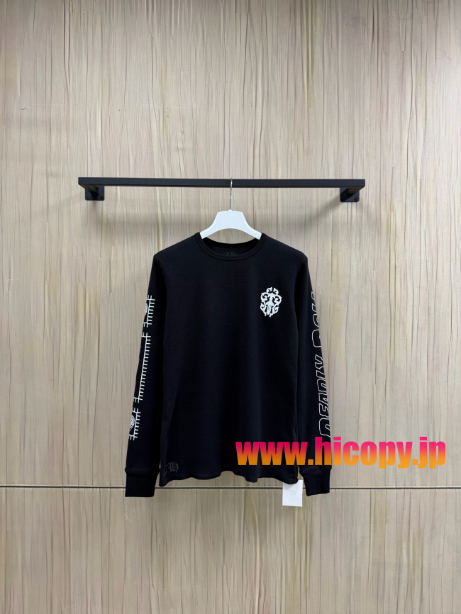 【Chrome Hearts x Deadly Doll】クロムハーツ デッドリー?ドール コラボ ロングスリーブTシャツ ブラック ワッフル生地 定規＆リップ刺繍 280g 稀少限定
