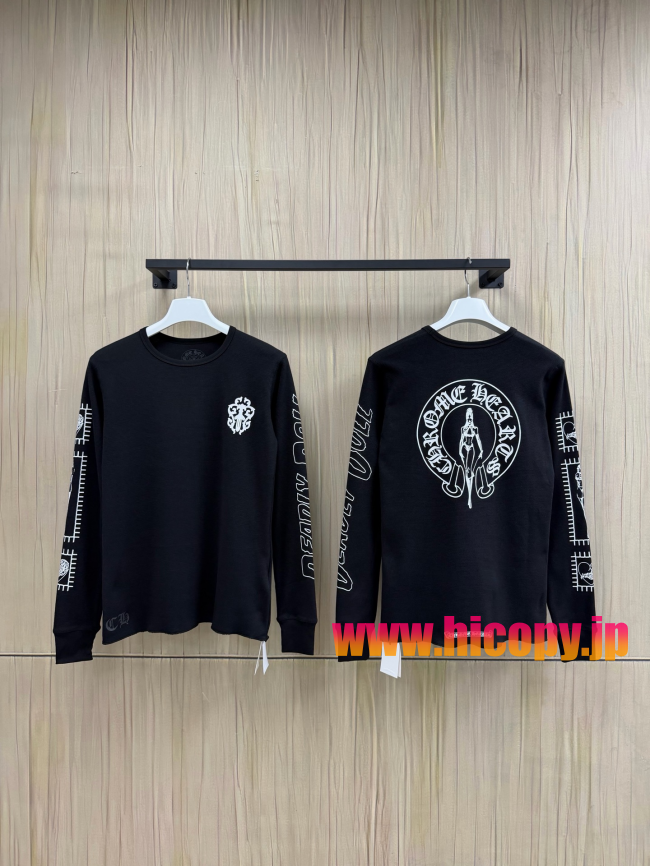 【Chrome Hearts x Deadly Doll】クロムハーツ デッドリー?ドール コラボ ロングスリーブTシャツ ブラック ワッフル生地 定規＆リップ刺繍 280g 稀少限定