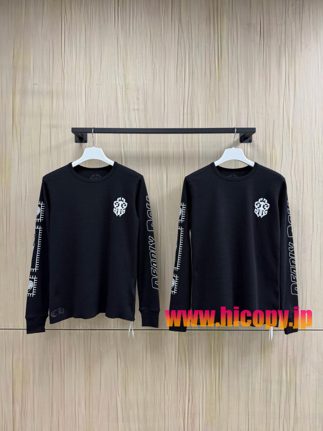 【Chrome Hearts x Deadly Doll】クロムハーツ デッドリー?ドール コラボ ロングスリーブTシャツ ブラック ワッフル生地 定規＆リップ刺繍 280g 稀少限定