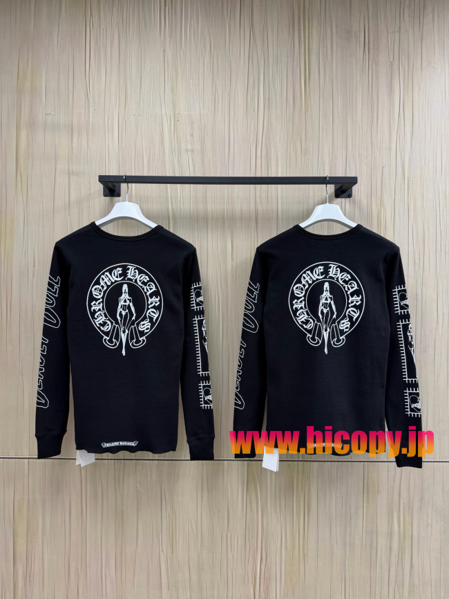 【Chrome Hearts x Deadly Doll】クロムハーツ デッドリー?ドール コラボ ロングスリーブTシャツ ブラック ワッフル生地 定規＆リップ刺繍 280g 稀少限定