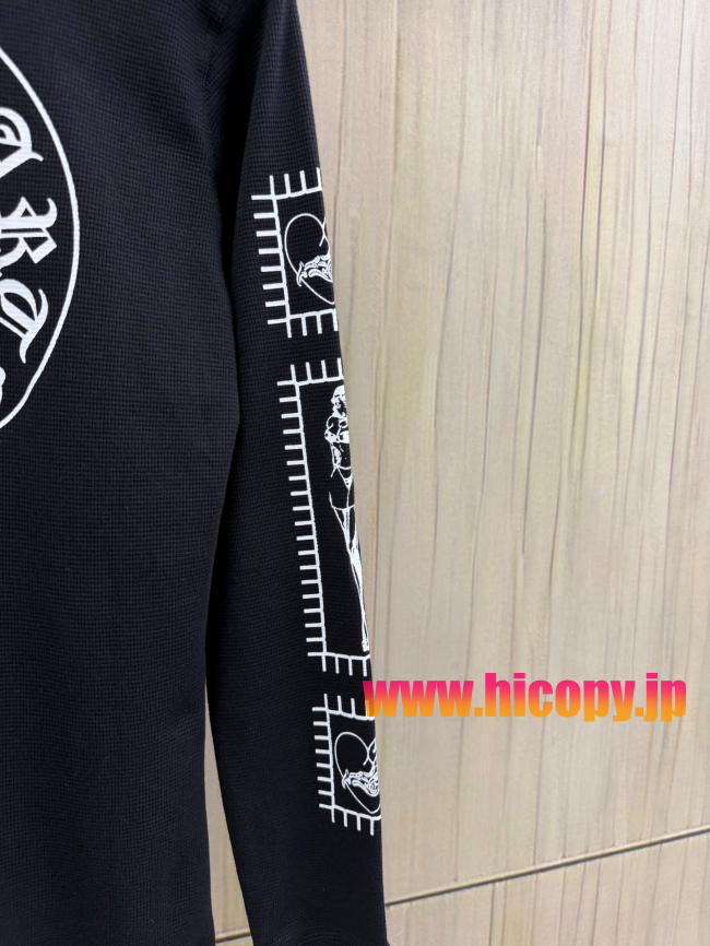 【Chrome Hearts x Deadly Doll】クロムハーツ デッドリー?ドール コラボ ロングスリーブTシャツ ブラック ワッフル生地 定規＆リップ刺繍 280g 稀少限定