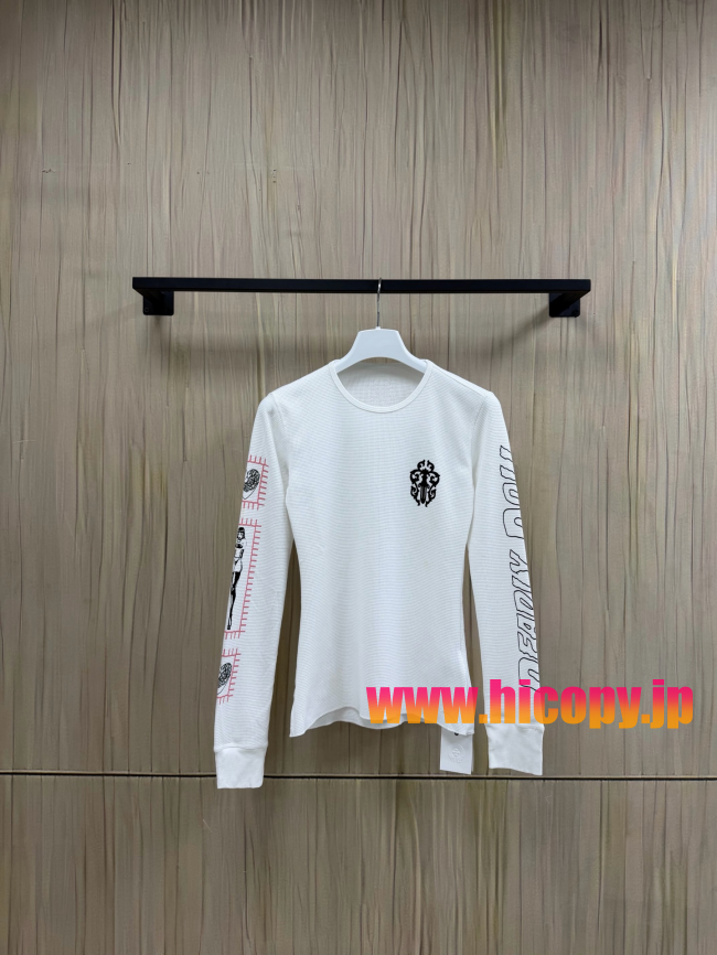 【Chrome Hearts x Deadly Doll】クロムハーツ デッドリー?ドール コラボ ロングスリーブTシャツ ホワイト ワッフル生地 定規＆リップ刺繍 280g 稀少限定
