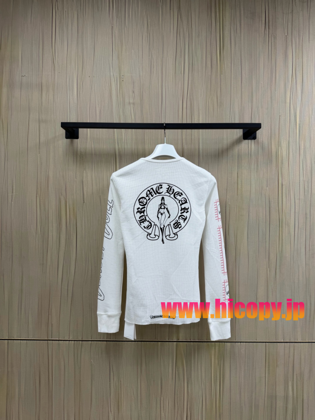 【Chrome Hearts x Deadly Doll】クロムハーツ デッドリー?ドール コラボ ロングスリーブTシャツ ホワイト ワッフル生地 定規＆リップ刺繍 280g 稀少限定