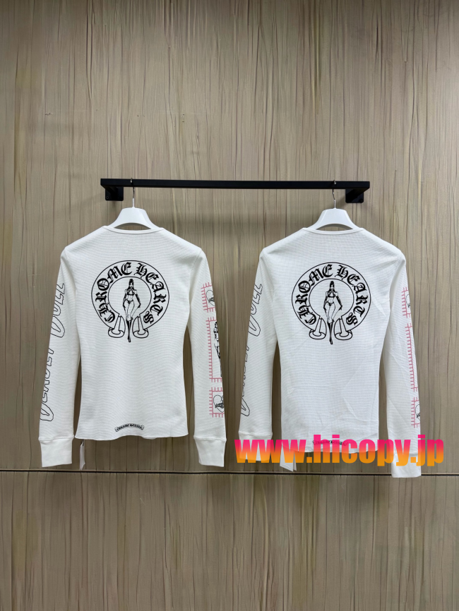 【Chrome Hearts x Deadly Doll】クロムハーツ デッドリー?ドール コラボ ロングスリーブTシャツ ホワイト ワッフル生地 定規＆リップ刺繍 280g 稀少限定