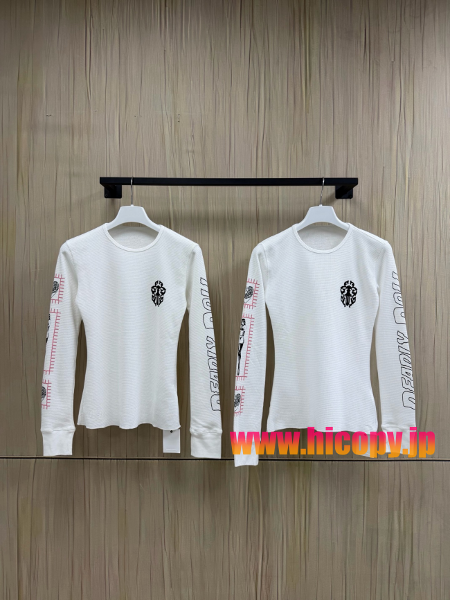 【Chrome Hearts x Deadly Doll】クロムハーツ デッドリー?ドール コラボ ロングスリーブTシャツ ホワイト ワッフル生地 定規＆リップ刺繍 280g 稀少限定