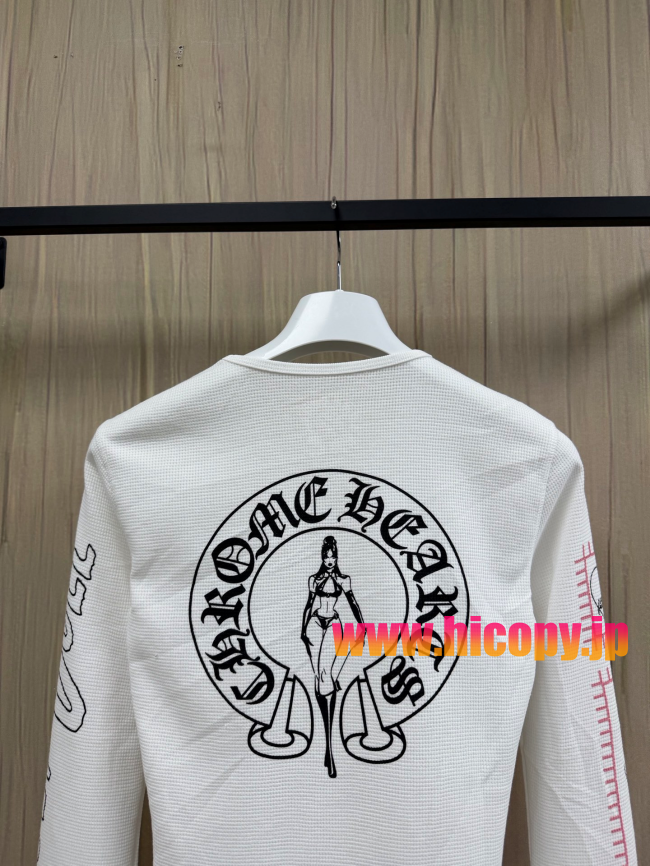 【Chrome Hearts x Deadly Doll】クロムハーツ デッドリー?ドール コラボ ロングスリーブTシャツ ホワイト ワッフル生地 定規＆リップ刺繍 280g 稀少限定
