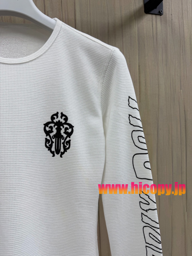 【Chrome Hearts x Deadly Doll】クロムハーツ デッドリー?ドール コラボ ロングスリーブTシャツ ホワイト ワッフル生地 定規＆リップ刺繍 280g 稀少限定