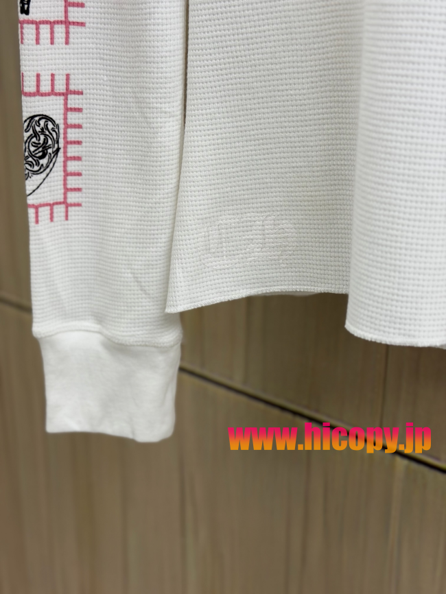 【Chrome Hearts x Deadly Doll】クロムハーツ デッドリー?ドール コラボ ロングスリーブTシャツ ホワイト ワッフル生地 定規＆リップ刺繍 280g 稀少限定
