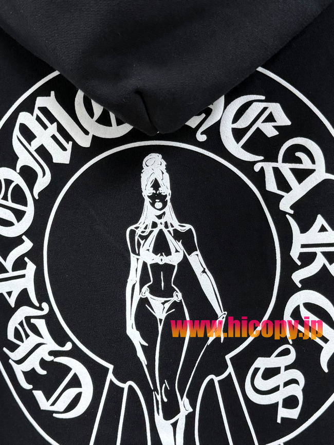 【Chrome Hearts x Deadly Doll】クロムハーツ デッドリー?ドール コラボ ジップパーカー ブラック 420g裏起毛 ピンククロス＆定規プリント  稀少VIP限定