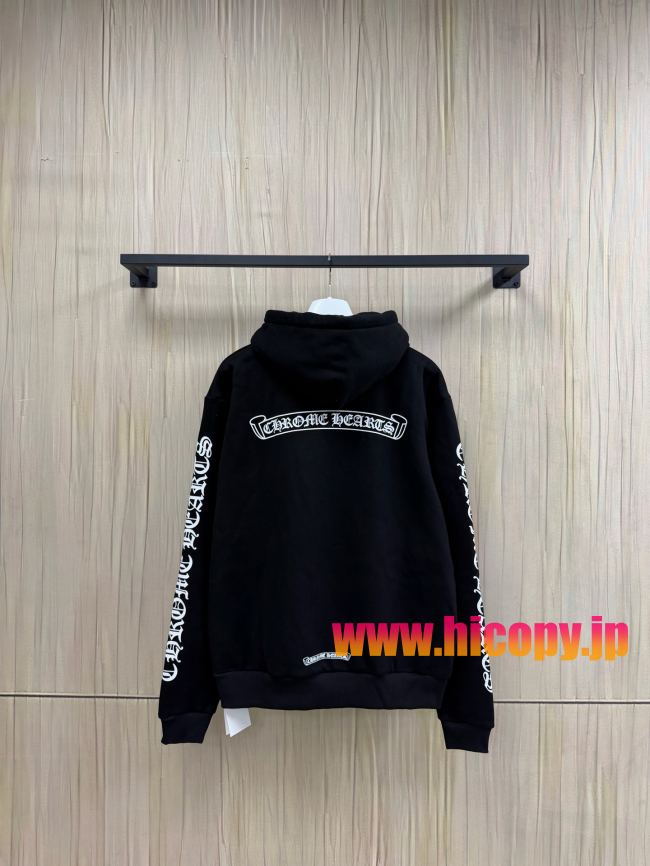 【Chrome Hearts】クロムハーツ ジップパーカー ブラック ゴシックロゴプリント 420g裏起毛  稀少アイテム