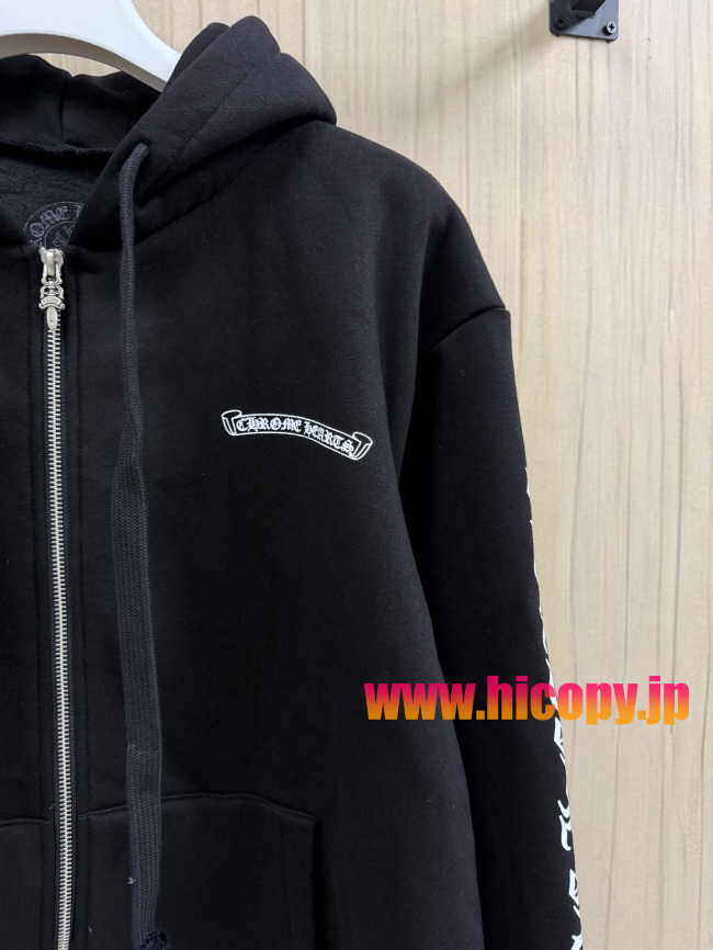 【Chrome Hearts】クロムハーツ ジップパーカー ブラック ゴシックロゴプリント 420g裏起毛  稀少アイテム