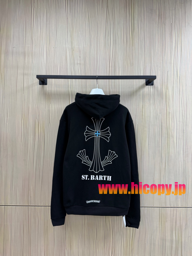 【Chrome Hearts】クロムハーツ ST.barth限定 プルオーバーパーカー ブラック 450g裏起毛 ゴシックロゴ刺繍 稀少アイテム