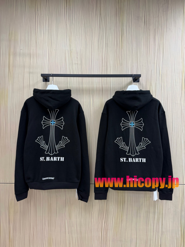 【Chrome Hearts】クロムハーツ ST.barth限定 プルオーバーパーカー ブラック 450g裏起毛 ゴシックロゴ刺繍 稀少アイテム