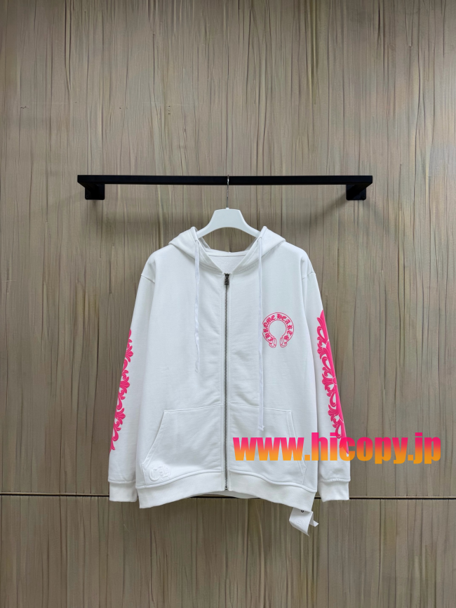 【Chrome Hearts】クロムハーツ ジップパーカー ホワイト×ピンク ダガープリント 500g極厚裏起毛  稀少アイテム