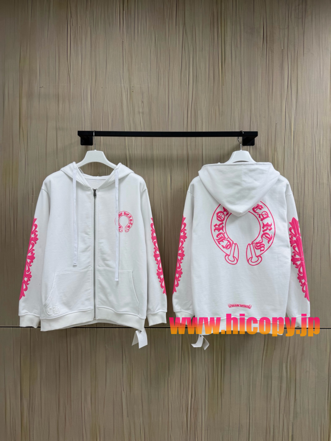 【Chrome Hearts】クロムハーツ ジップパーカー ホワイト×ピンク ダガープリント 500g極厚裏起毛  稀少アイテム
