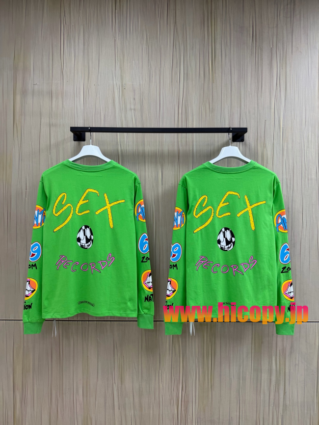 【Chrome Hearts】クロムハーツ × mattyboy コラボ ロングスリーブTシャツ グリーン Sex Records 32番手双糸コットン 展会限定 稀少アイテム