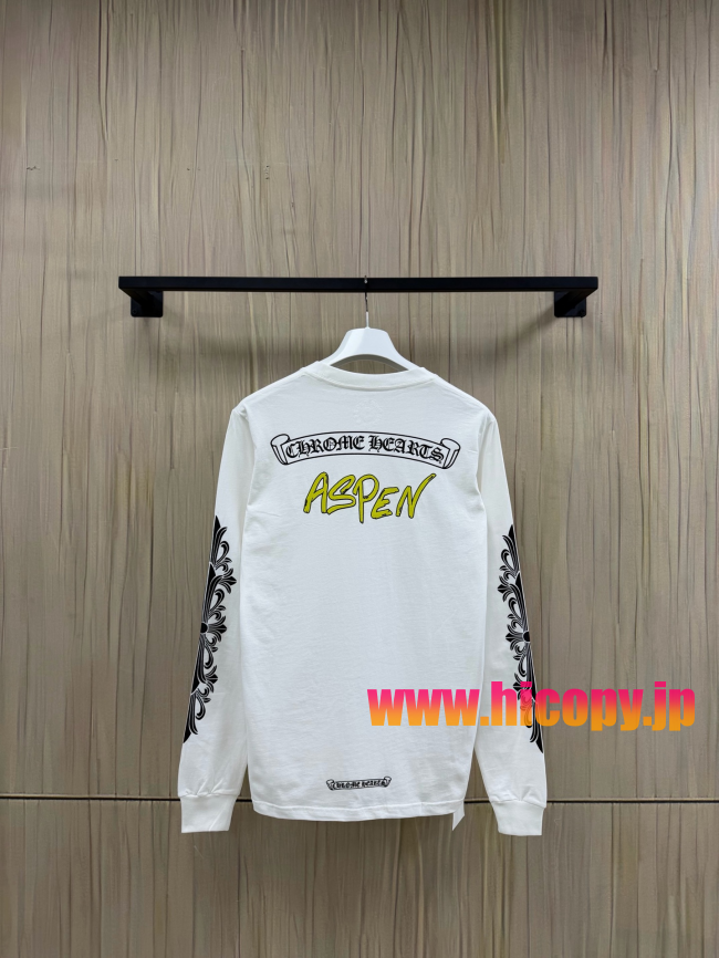 【Chrome Hearts】クロムハーツ ASPENシティ限定 ロングスリーブTシャツ ホワイト バタフライプリント 32番手双糸コットン 稀少アイテム