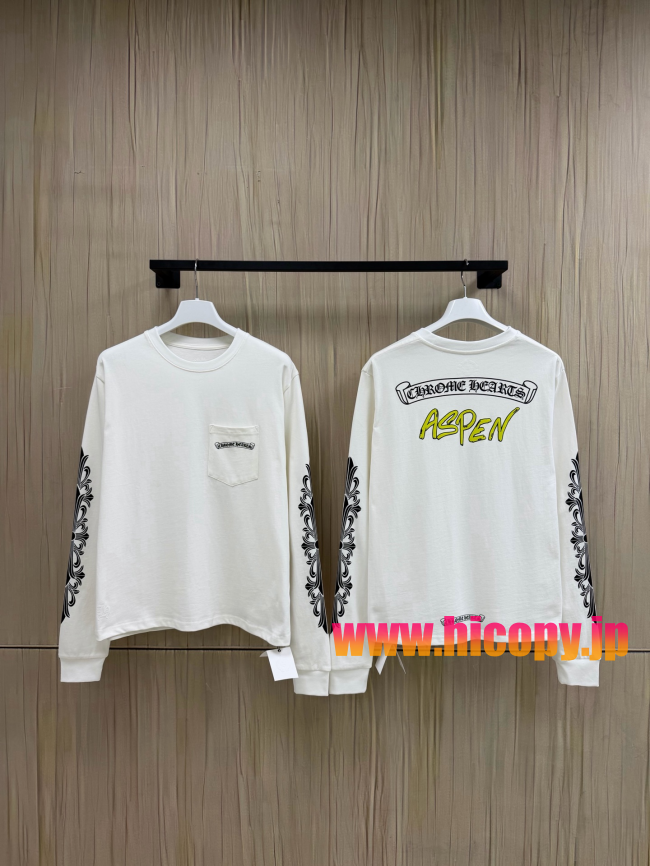 【Chrome Hearts】クロムハーツ ASPENシティ限定 ロングスリーブTシャツ ホワイト バタフライプリント 32番手双糸コットン 稀少アイテム