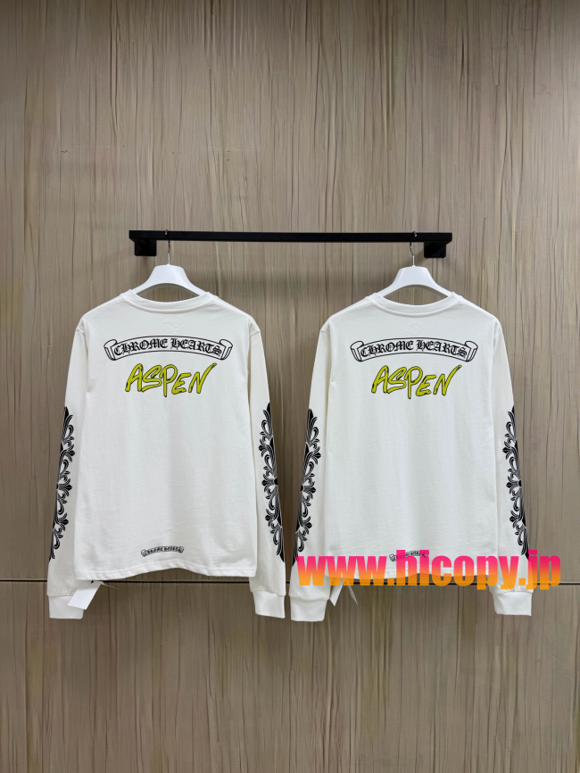 【Chrome Hearts】クロムハーツ ASPENシティ限定 ロングスリーブTシャツ ホワイト バタフライプリント 32番手双糸コットン 稀少アイテム