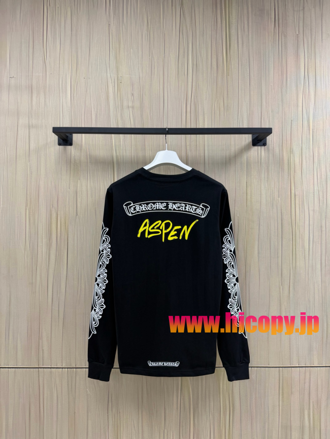 【Chrome Hearts】クロムハーツ ASPENシティ限定 ロングスリーブTシャツ ブラック バタフライプリント 32番手双糸コットン 稀少アイテム