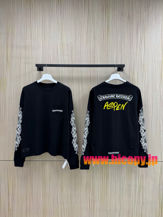 【Chrome Hearts】クロムハーツ ASPENシティ限定 ロングスリーブTシャツ ブラック バタフライプリント 32番手双糸コットン 稀少アイテム