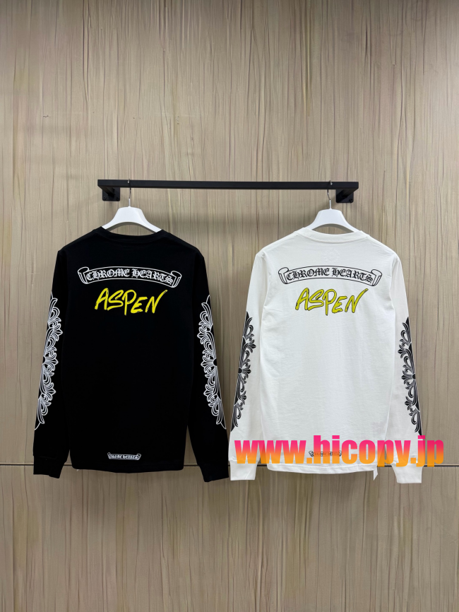 【Chrome Hearts】クロムハーツ ASPENシティ限定 ロングスリーブTシャツ ブラック バタフライプリント 32番手双糸コットン 稀少アイテム