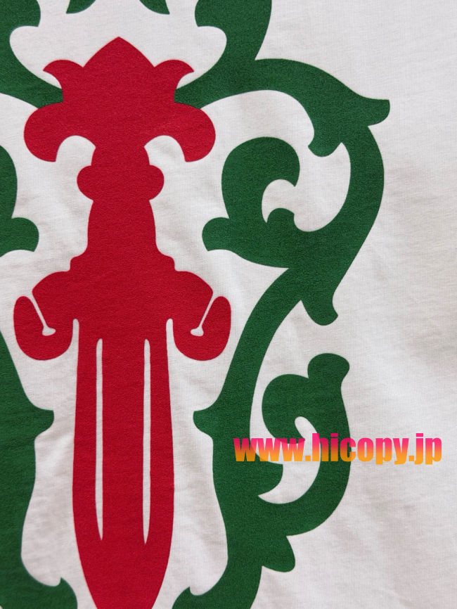 【Chrome Hearts】クロムハーツ LA限定 ロングスリーブTシャツ ホワイト グリーン藤蔓＆ソードエンブレム 32番手双糸コットン 稀少アイテム