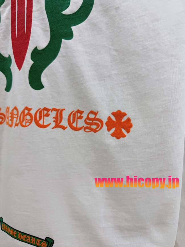 【Chrome Hearts】クロムハーツ LA限定 ロングスリーブTシャツ ホワイト グリーン藤蔓＆ソードエンブレム 32番手双糸コットン 稀少アイテム