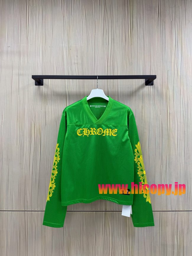 【Chrome Hearts x Matty Boy】クロムハーツ マッティボーイ コラボ アイスホッケージャージ グリーン×イエロー メッシュ Vネック 240g高密速乾 稀少アイテム