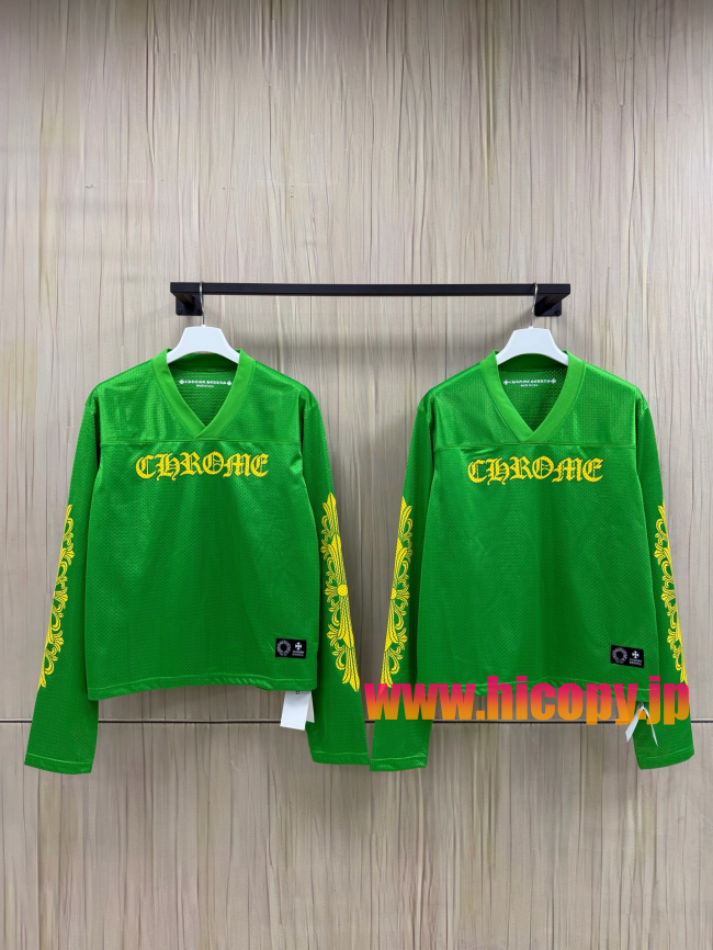 【Chrome Hearts x Matty Boy】クロムハーツ マッティボーイ コラボ アイスホッケージャージ グリーン×イエロー メッシュ Vネック 240g高密速乾 稀少アイテム