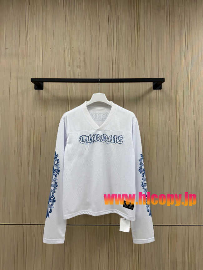 【Chrome Hearts x Matty Boy】クロムハーツ マッティボーイ コラボ アイスホッケージャージ ホワイト×ネイビー メッシュ Vネック 240g高密速乾 稀少アイテム