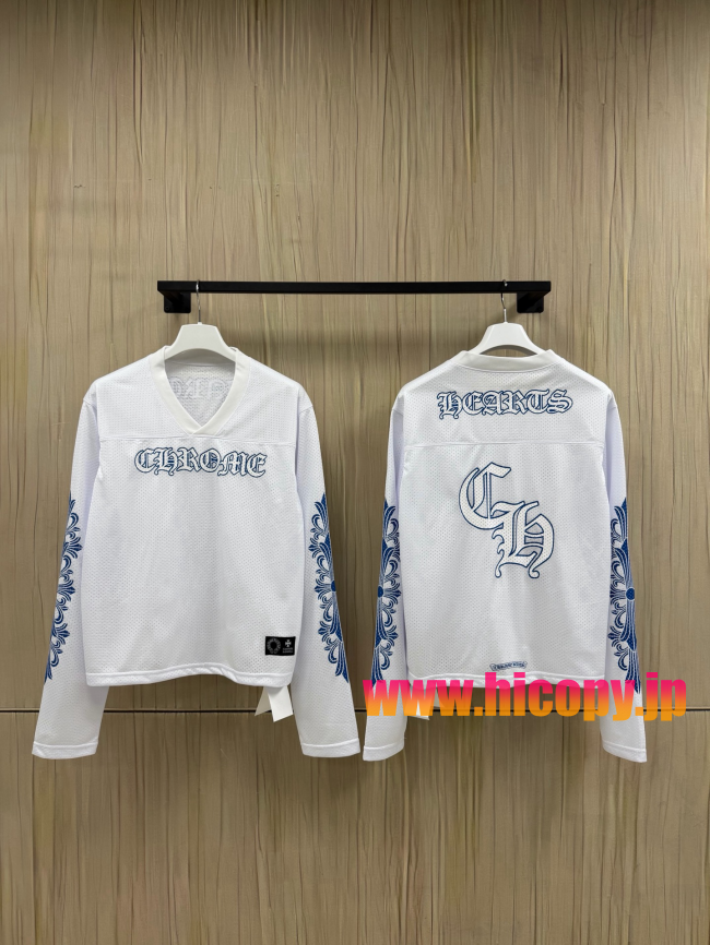 【Chrome Hearts x Matty Boy】クロムハーツ マッティボーイ コラボ アイスホッケージャージ ホワイト×ネイビー メッシュ Vネック 240g高密速乾 稀少アイテム